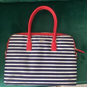 Kate Spade Nylon Laptop Bag 15" Slim Computer Navy White Stripes Red Handle